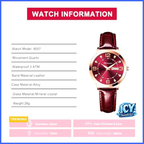 Leather Strap Analog Quartz Date Luminous Dress Watch Waterproof main image 6